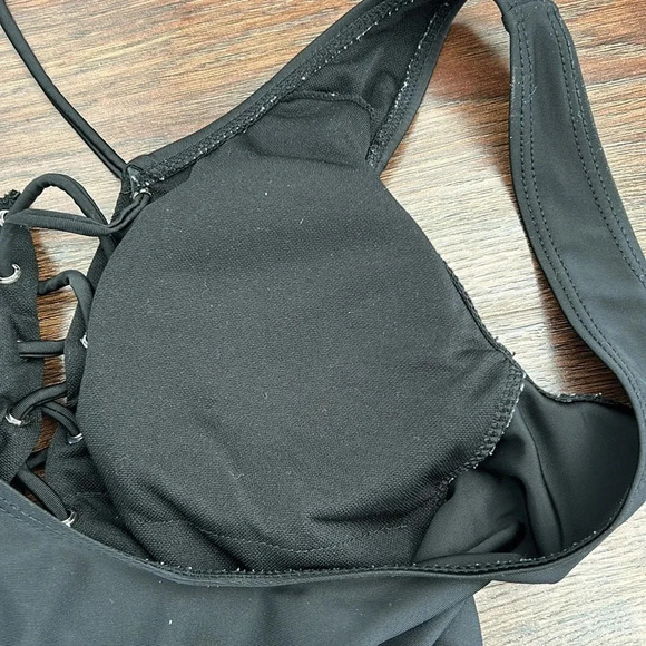 Black One Piece Bathing Suit with Lace Up Detail | Black One Piece | One Piece - Picture 7 of 11